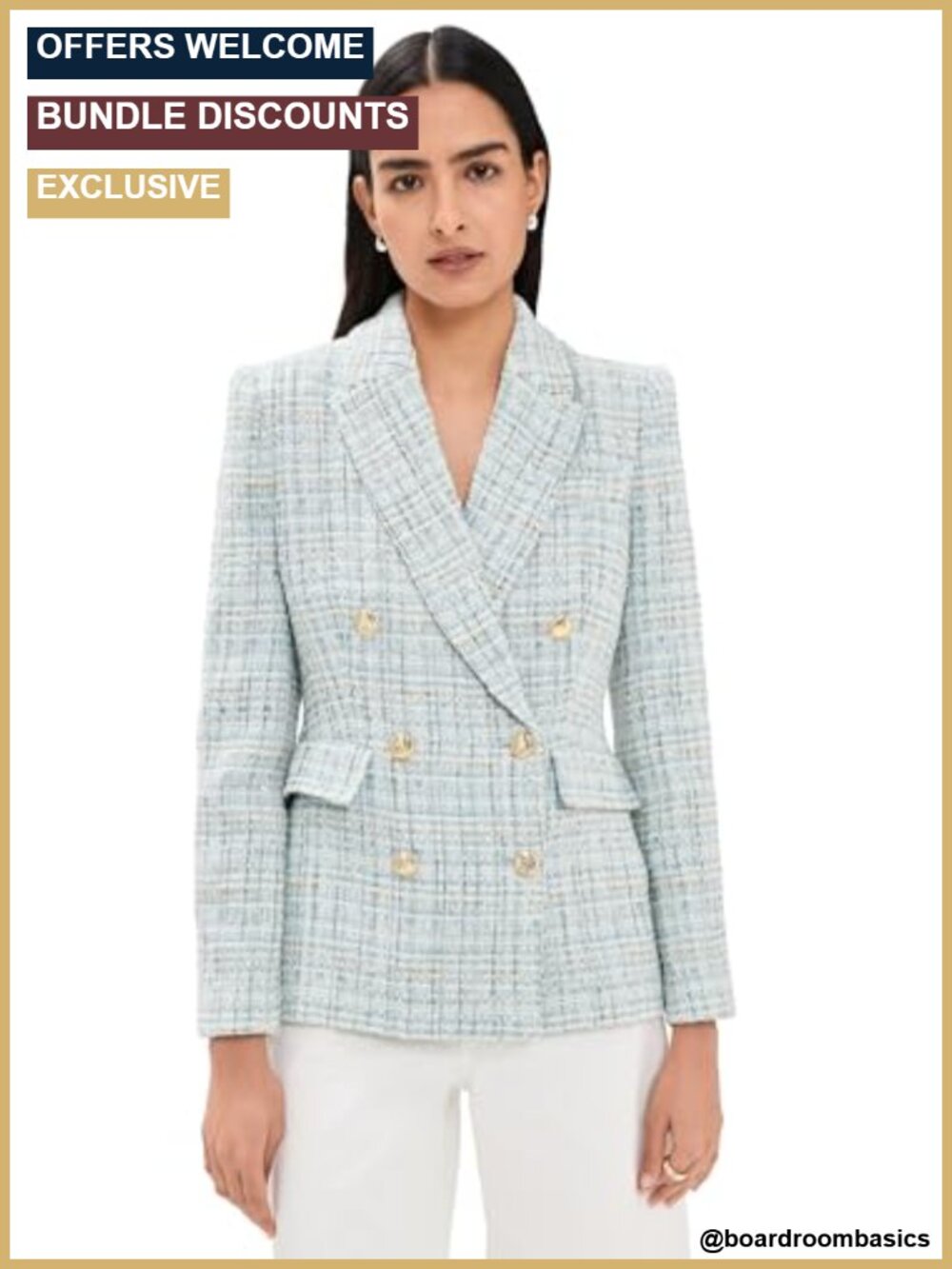 Women's Tweed Blazer Metallic Sequins Padded Shoulders Long Sleeve Collared